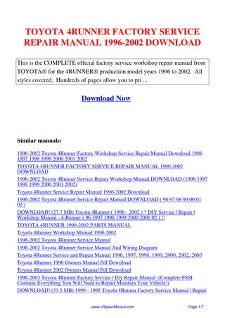 1997 4runner Shop Manual Download
